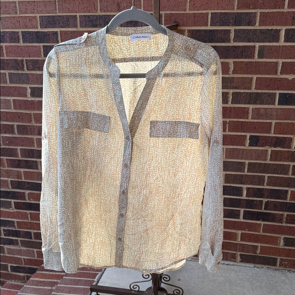 Calvin Klein Beige and Gray Blouse